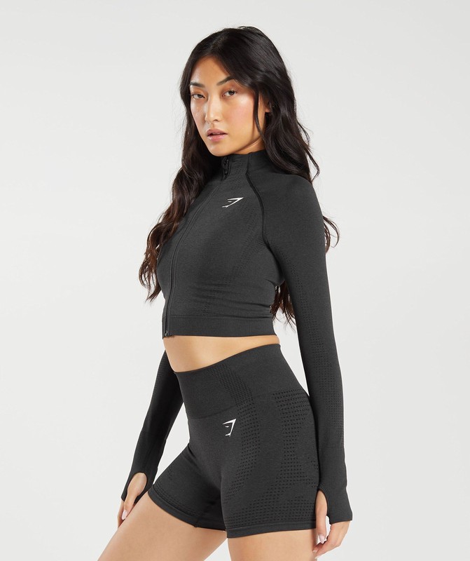 Gymshark Vital Seamless 2.0 Midi Zip Up Jacket Jacka Dam Svarta | 439IUONCB