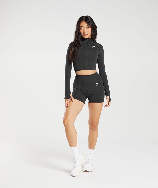 Gymshark Vital Seamless 2.0 Midi Zip Up Jacket Jacka Dam Svarta | 439IUONCB