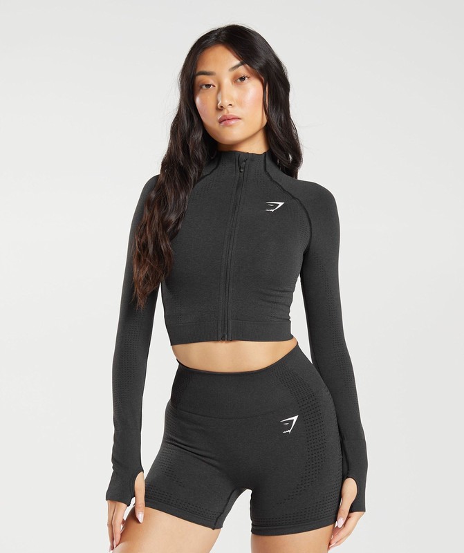 Gymshark Vital Seamless 2.0 Midi Zip Up Jacket Jacka Dam Svarta | 439IUONCB