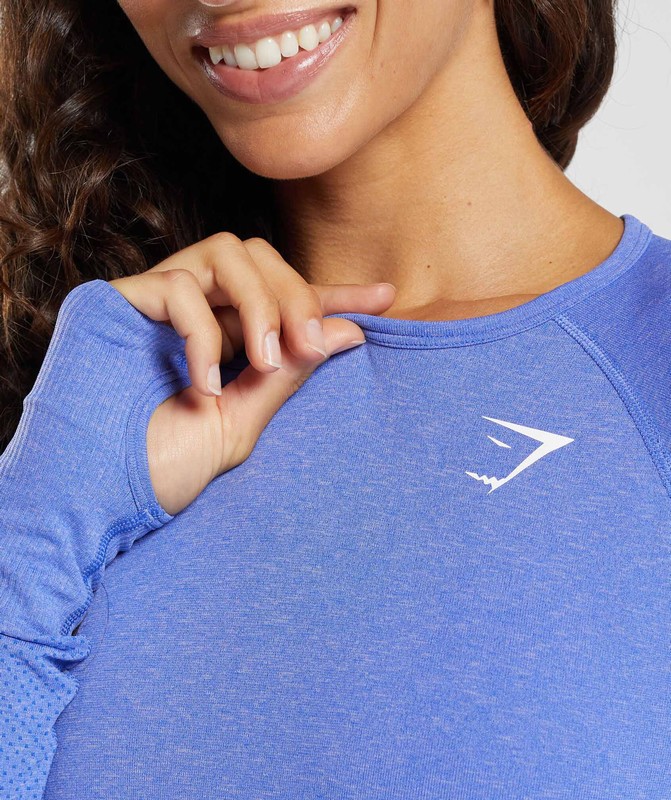 Gymshark Vital Seamless Light Long Sleeve Top Top Dam Blå | 409OFTQLU