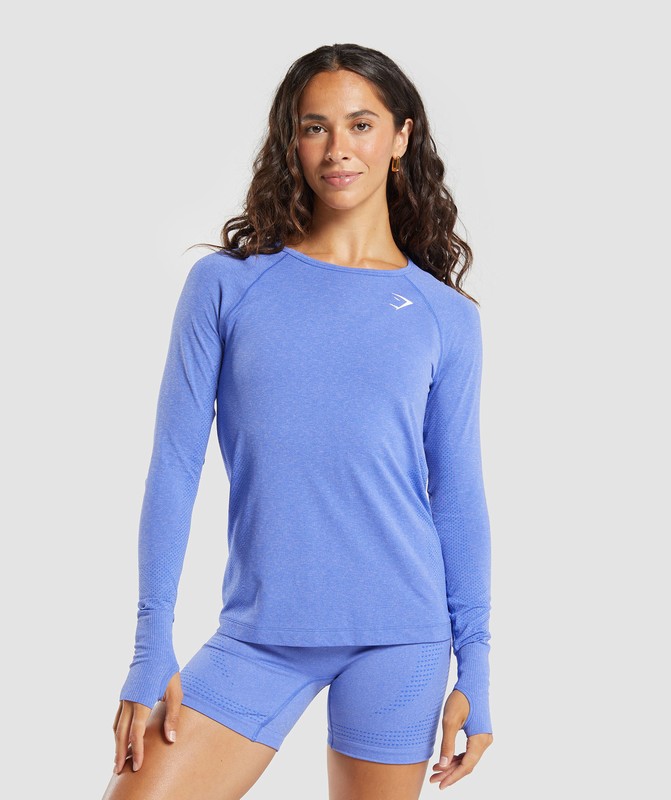 Gymshark Vital Seamless Light Long Sleeve Top Top Dam Blå | 409OFTQLU