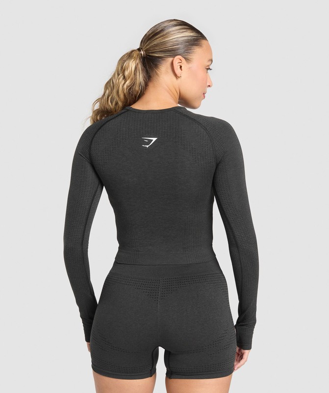 Gymshark Vital Seamless Long Sleeve Cut Out Top Top Dam Svarta | 740EHJLIS
