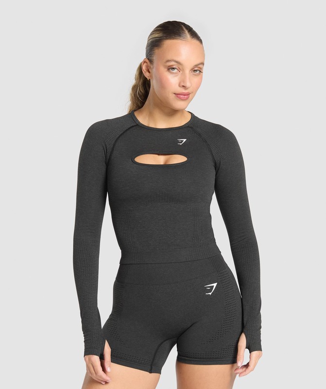 Gymshark Vital Seamless Long Sleeve Cut Out Top Top Dam Svarta | 740EHJLIS