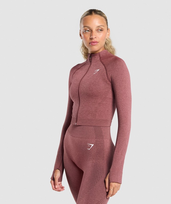 Gymshark Vital Seamless Midi Zip Pullover Pullover Dam Vinröda Rosa | 782ROGTVY