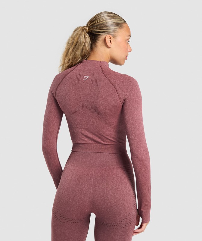 Gymshark Vital Seamless Midi Zip Pullover Pullover Dam Vinröda Rosa | 782ROGTVY