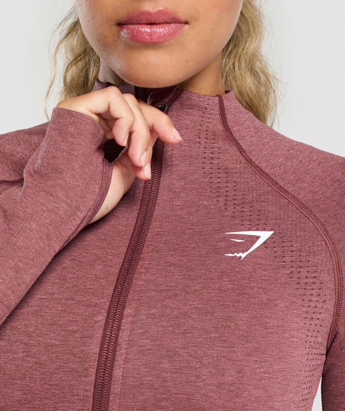 Gymshark Vital Seamless Midi Zip Pullover Pullover Dam Vinröda Rosa | 782ROGTVY