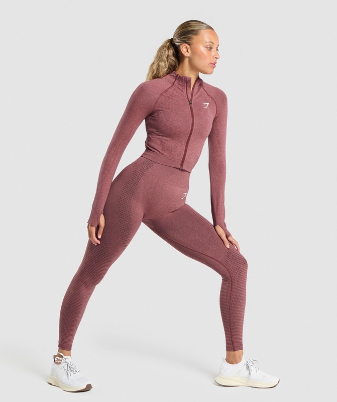 Gymshark Vital Seamless Midi Zip Pullover Pullover Dam Vinröda Rosa | 782ROGTVY