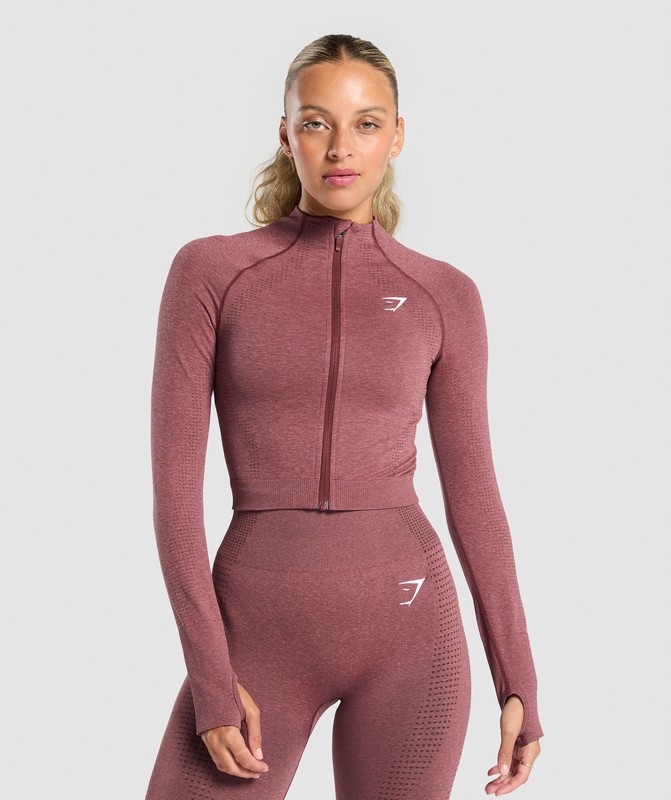 Gymshark Vital Seamless Midi Zip Pullover Pullover Dam Vinröda Rosa | 782ROGTVY