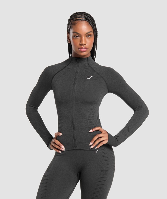 Gymshark Vital Seamless Tight Tracktop Top Dam Svarta | 529CKREPJ