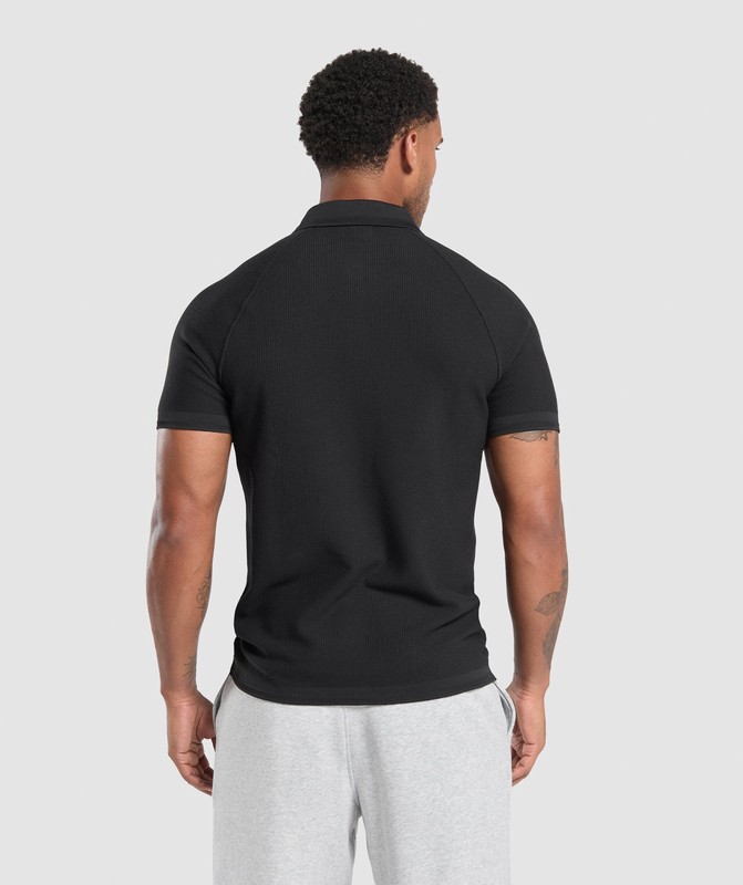 Gymshark Waffle Polo Shirt Polotröja Herr Svarta | 560NFZSPV