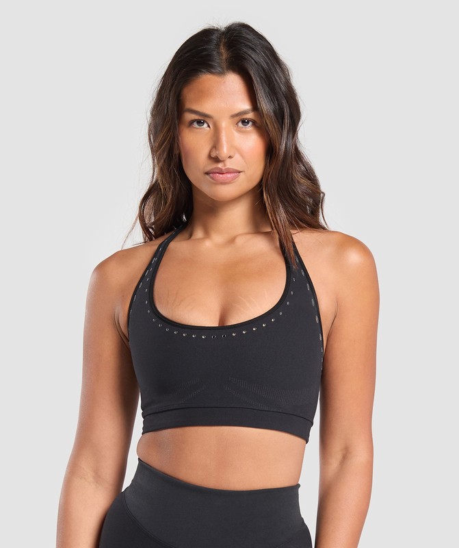 Gymshark Warp Knit Seamless Halter Neck Bralette Braletter Dam Svarta Bruna | 359KGRQZJ