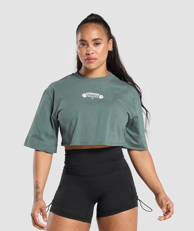 Gymshark Workout Gear Crop Top Crop Top Dam Cargo Teal | 470QWHVAU