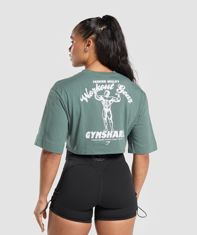 Gymshark Workout Gear Crop Top Crop Top Dam Cargo Teal | 470QWHVAU