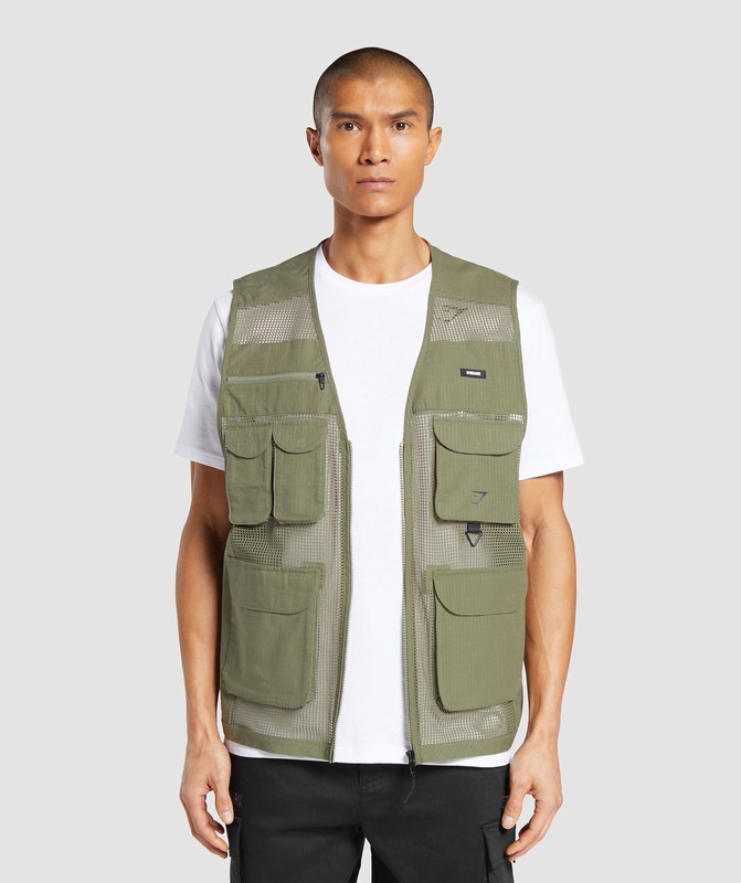 Gymshark Woven Gilet Väst Herr Gröna | 182FMQKID