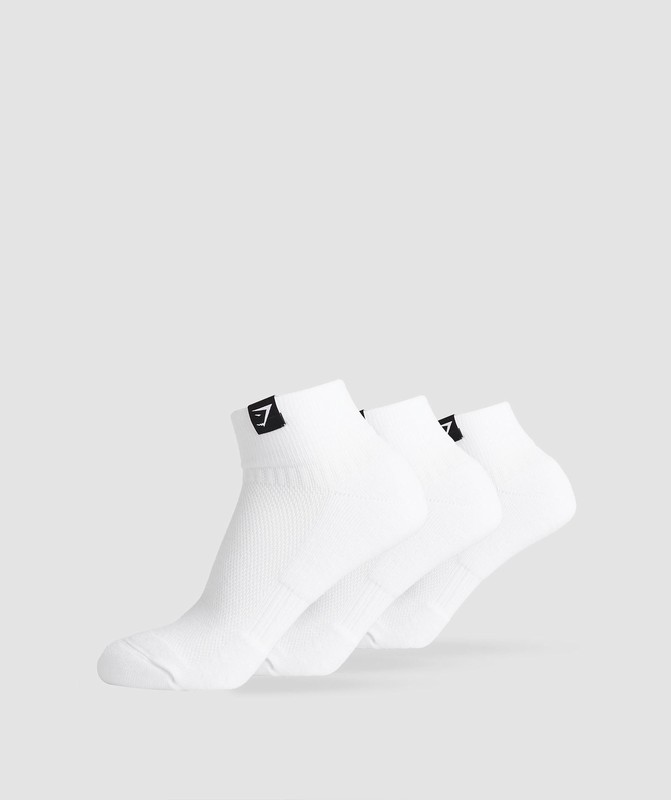 Gymshark Woven Tab Quarter Socks 3pk Strumpor Dam Vita | 759HXLBEW