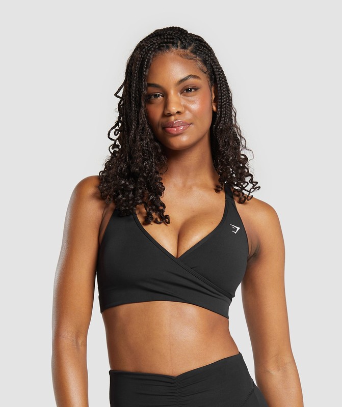 Gymshark Wrap Sports Bra Sport BH Dam Svarta | 936HQKNGP