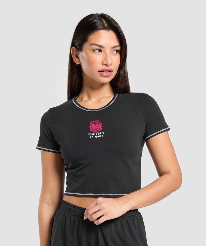 Gymshark Your Plate or Mine Baby Tee T-Shirt Dam Svarta | 789JDWHSL